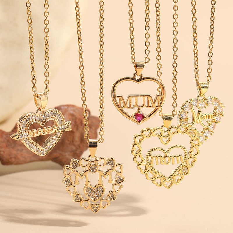 Wholesale Vintage Style Simple Style Commute Heart Shape Copper Plating Inlay 14K Gold Plated Zircon Pendant Necklace display picture 2
