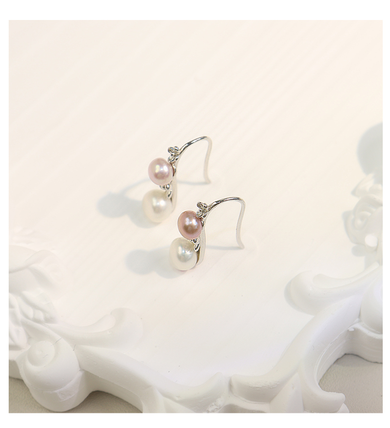 1 Pair Elegant Cute Flower Inlay Sterling Silver Pearl Zircon White Gold Plated Ear Hook display picture 3
