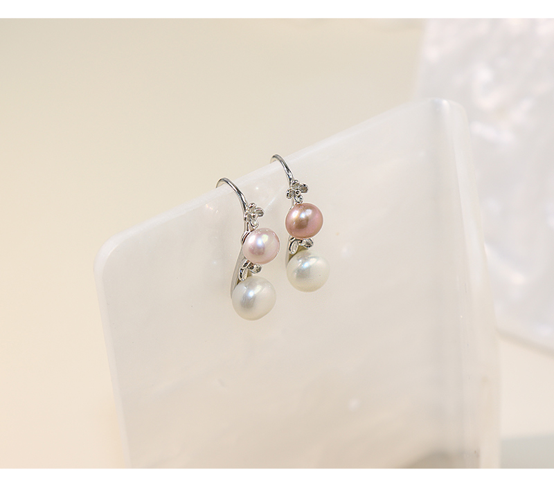 1 Pair Elegant Cute Flower Inlay Sterling Silver Pearl Zircon White Gold Plated Ear Hook display picture 5