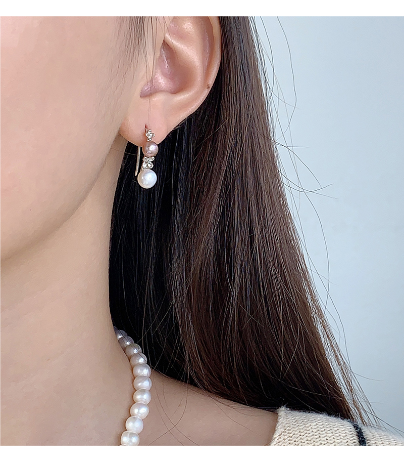 1 Pair Elegant Cute Flower Inlay Sterling Silver Pearl Zircon White Gold Plated Ear Hook display picture 6