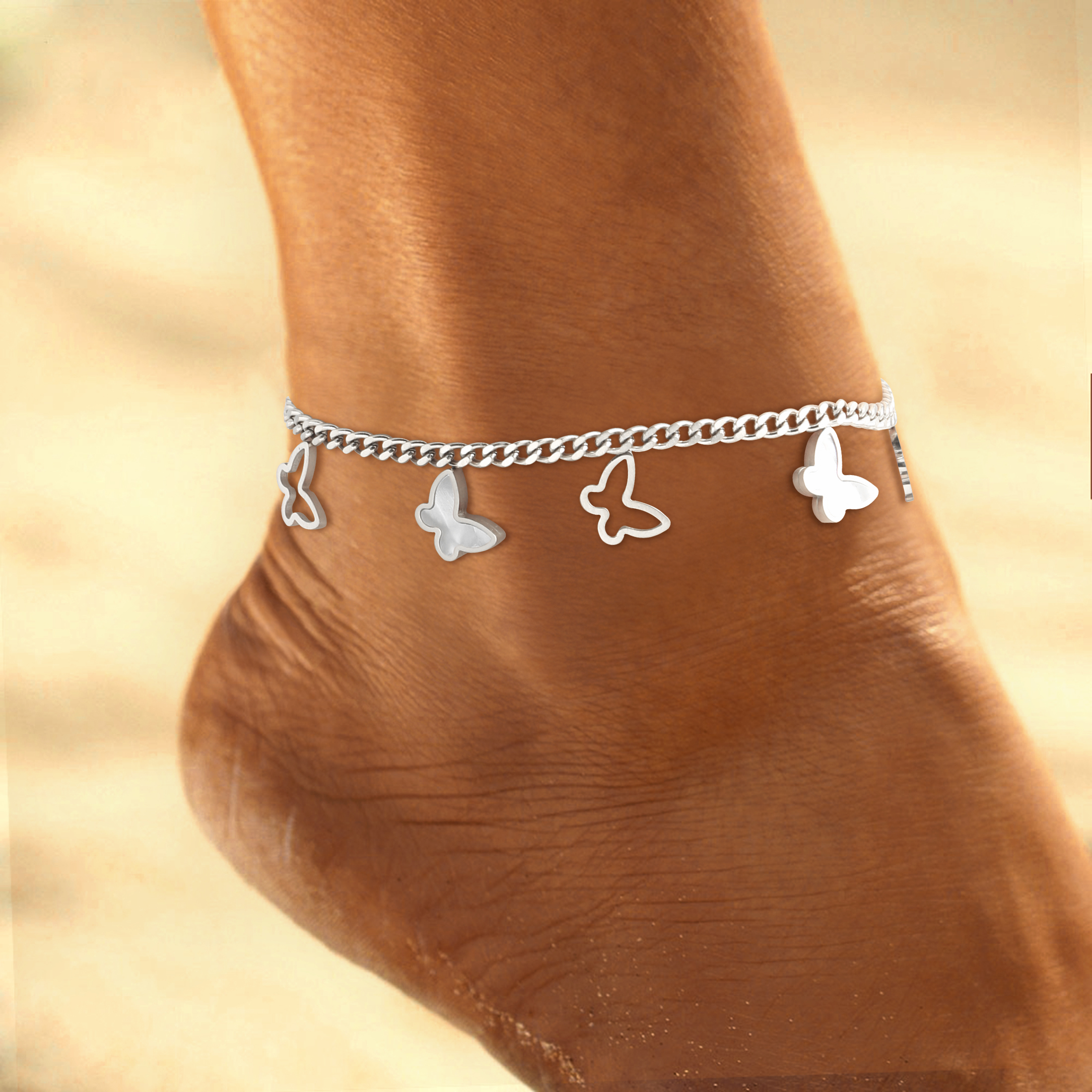 Beach Streetwear Butterfly 304 Stainless Steel Hollow Out Inlay Shell 18K Gold Plated Women's Anklet display picture 6