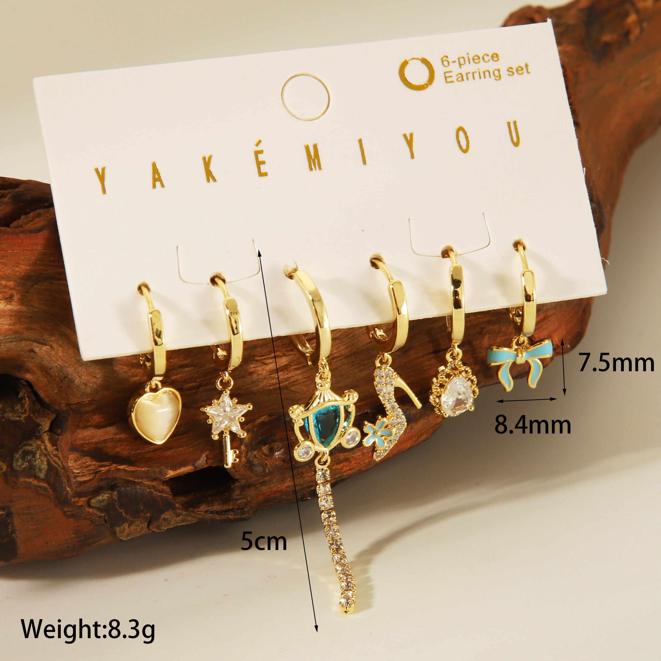 Copper 14K Gold Plated Casual Enamel Inlay Heart Shape Butterfly Bow Knot Zircon Ear Studs display picture 4
