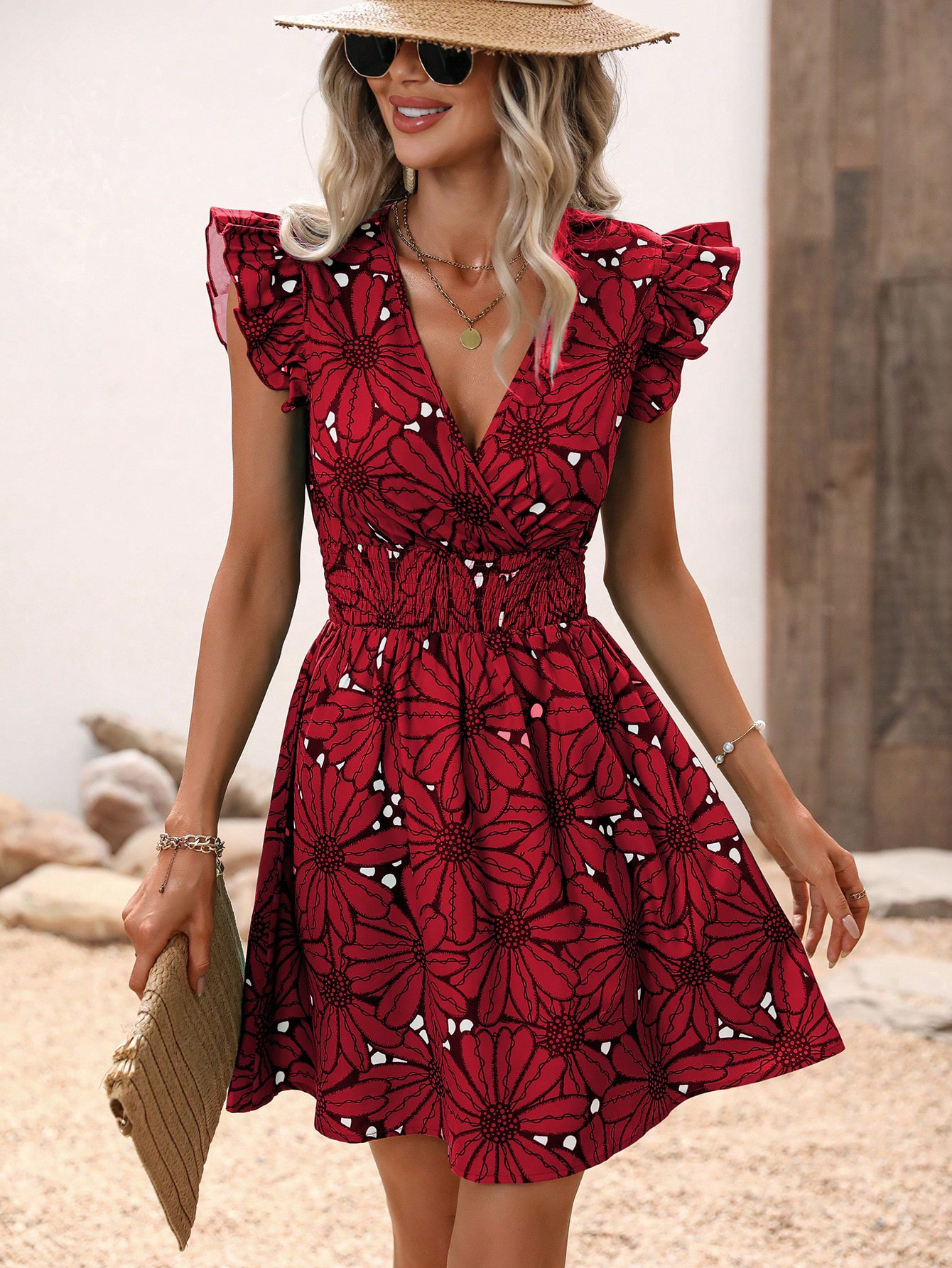 Women's Regular Dress Casual Tropical V Neck Sleeveless Flower Above Knee Park Daily display picture 8