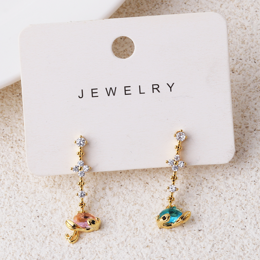 1 Piece IG Style Sweet Fish Inlay Copper Zircon 18K Gold Plated White Gold Plated Gold Plated Drop Earrings display picture 7