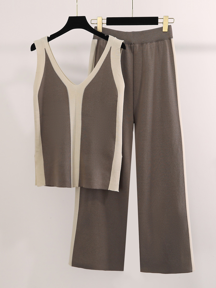 Täglich Frau Vintage-Stil Farbblock Polyester Hosen-Sets display picture 3