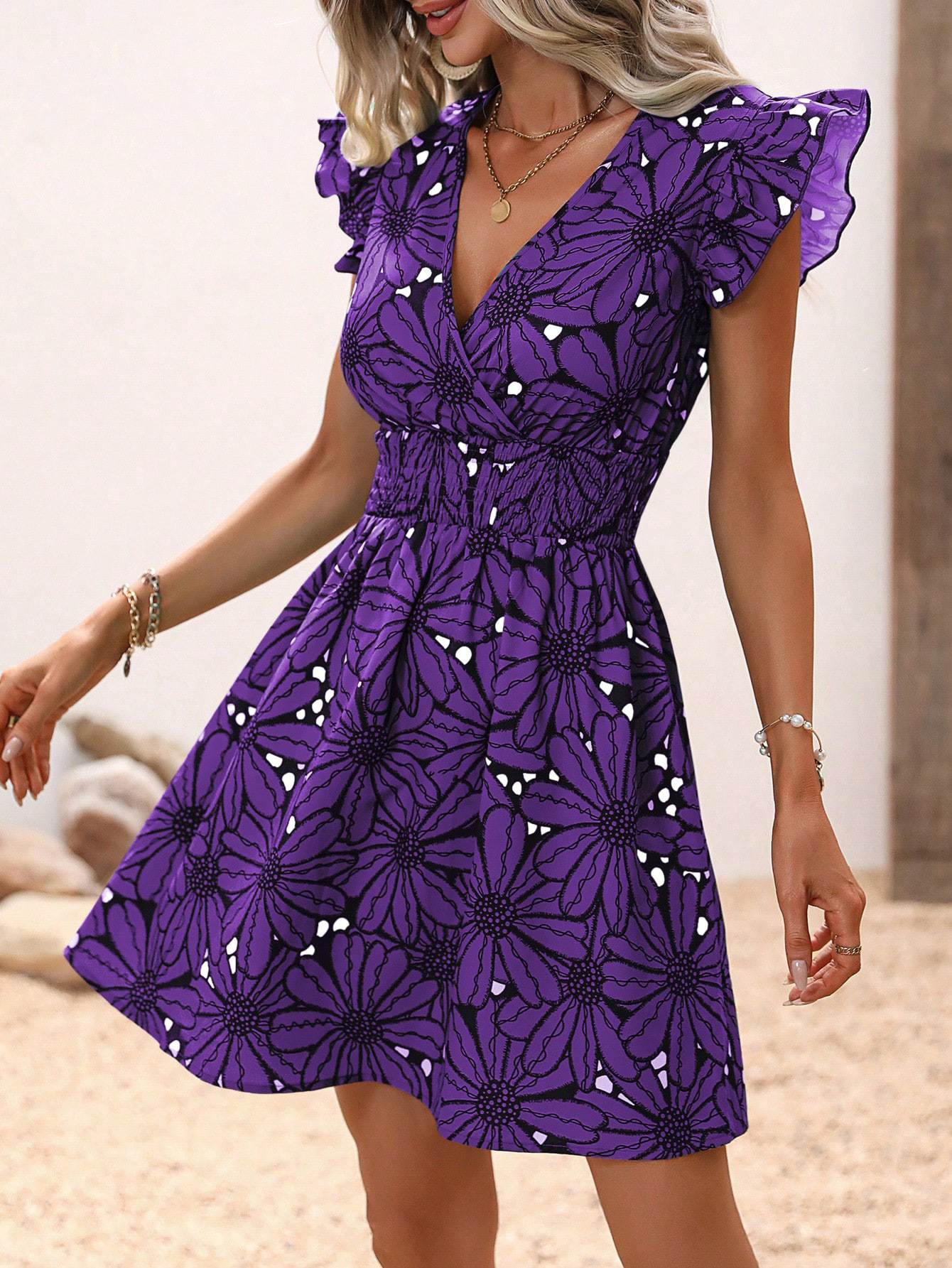 Women's Regular Dress Casual Tropical V Neck Sleeveless Flower Above Knee Park Daily display picture 17