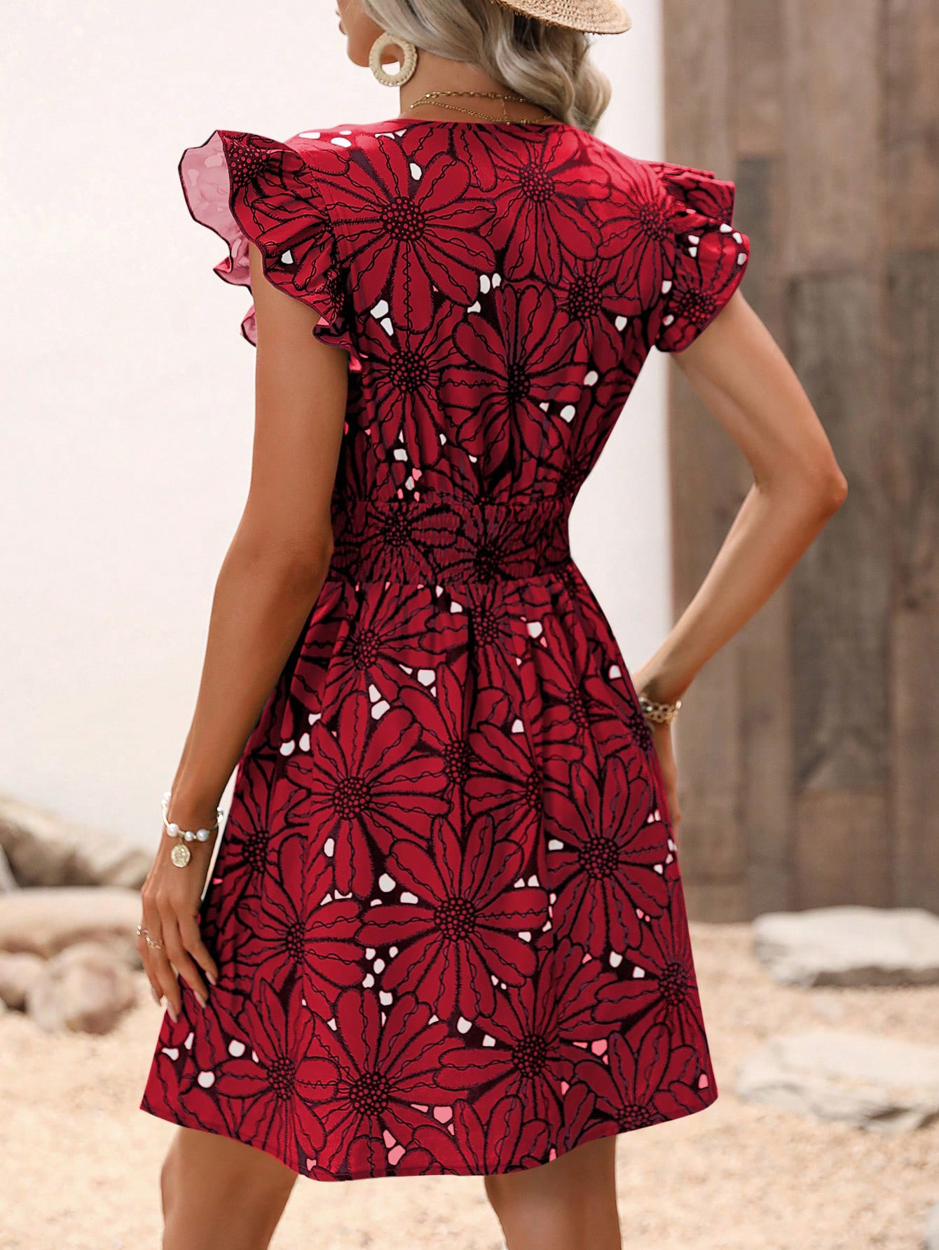 Women's Regular Dress Casual Tropical V Neck Sleeveless Flower Above Knee Park Daily display picture 14
