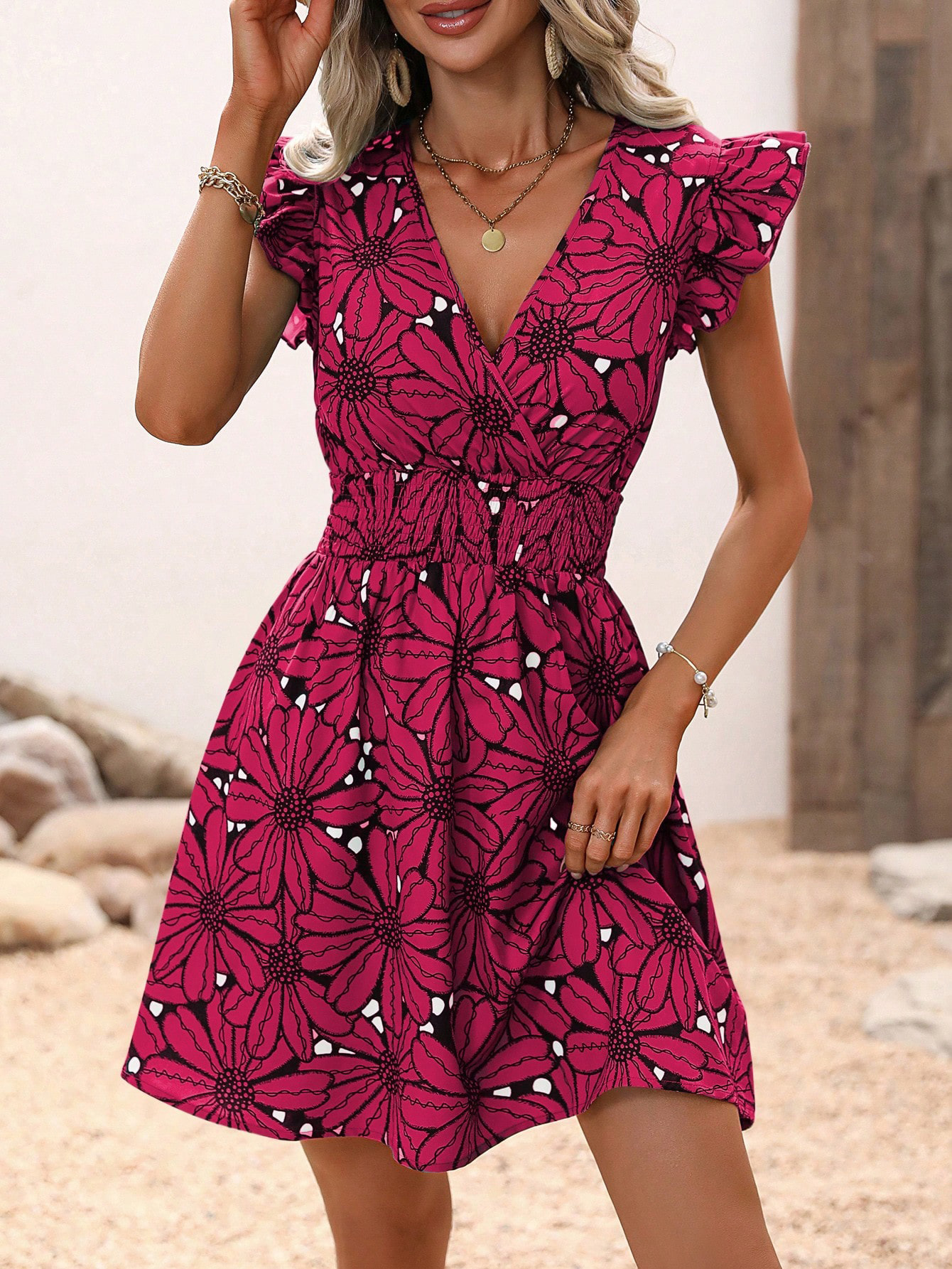 Women's Regular Dress Casual Tropical V Neck Sleeveless Flower Above Knee Park Daily display picture 19