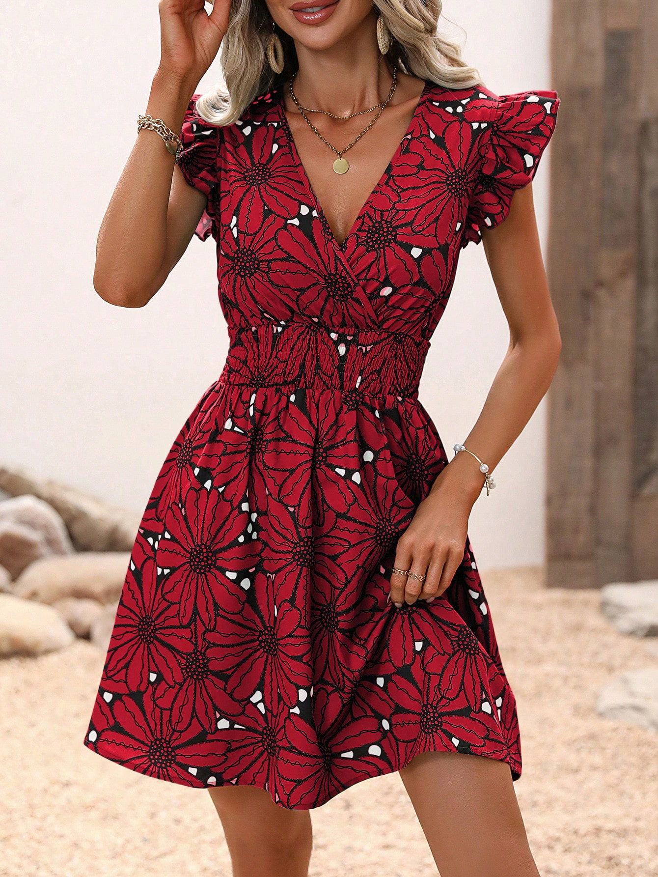 Women's Regular Dress Casual Tropical V Neck Sleeveless Flower Above Knee Park Daily display picture 25