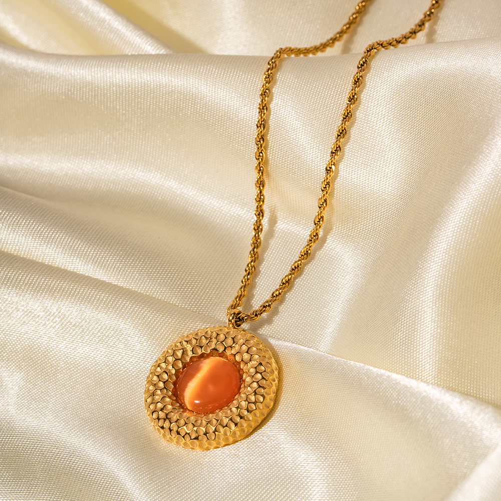 Acero Inoxidable 304 Chapados en oro de 18k Estilo Simple Estilo Clásico Embutido Color Sólido Turquesa Collar Colgante display picture 12