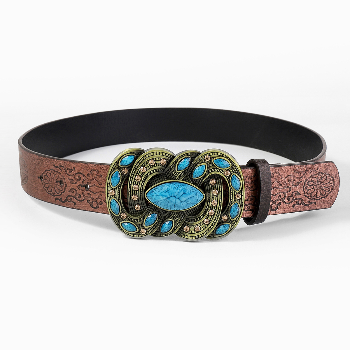 Casual Retro Solid Color Pu Leather Wooden Beads Turquoise Unisex Leather Belts display picture 3