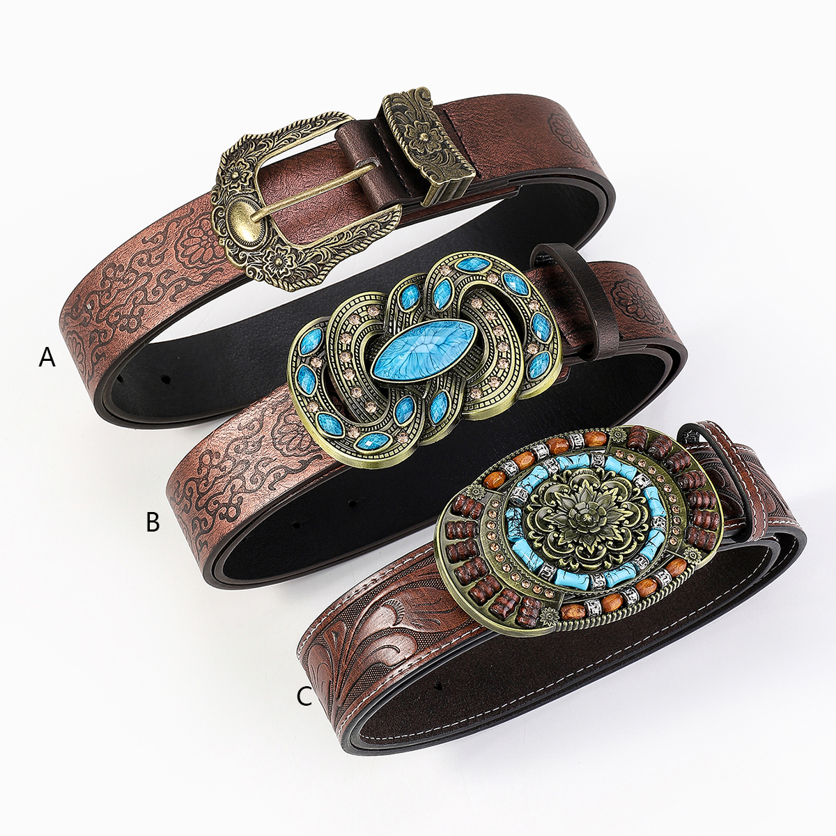 Casual Retro Solid Color Pu Leather Wooden Beads Turquoise Unisex Leather Belts display picture 13
