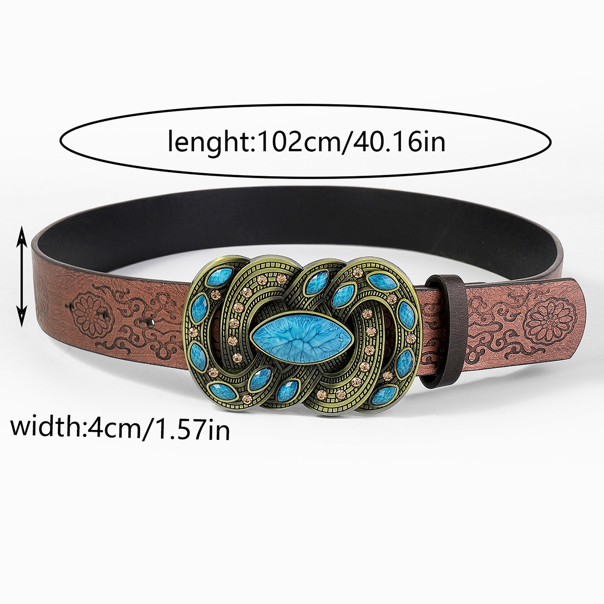 Casual Retro Solid Color Pu Leather Wooden Beads Turquoise Unisex Leather Belts display picture 5