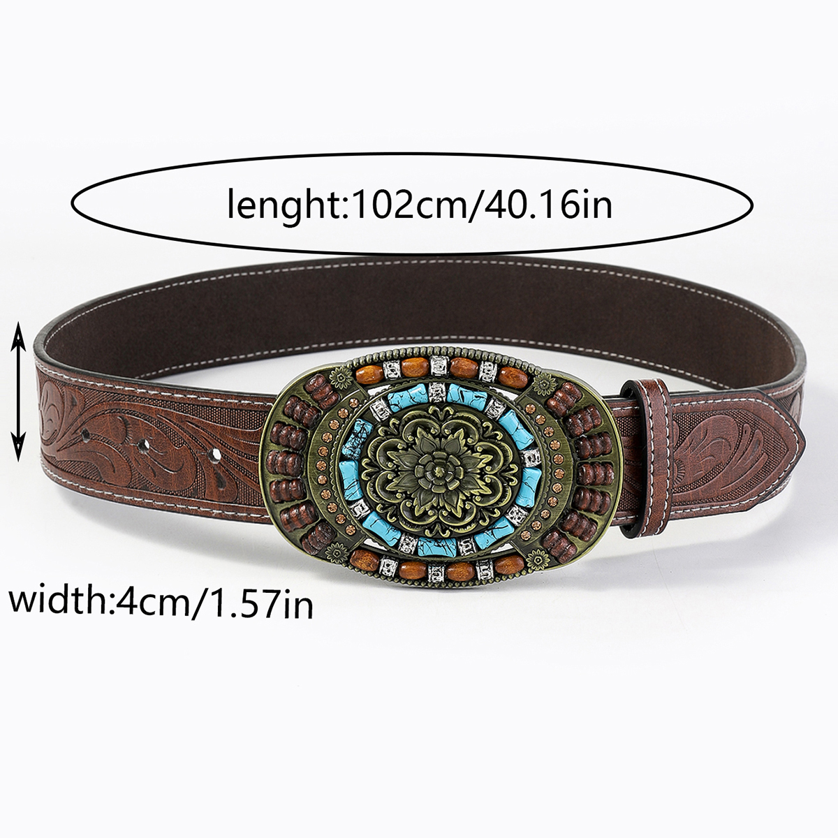 Casual Retro Solid Color Pu Leather Wooden Beads Turquoise Unisex Leather Belts display picture 7