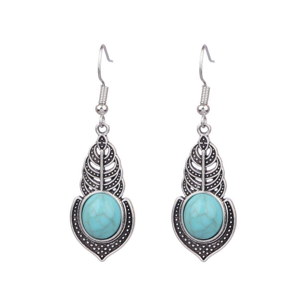 Simple Style Classic Style Water Droplets Alloy Inlay Turquoise Women's Earrings display picture 1