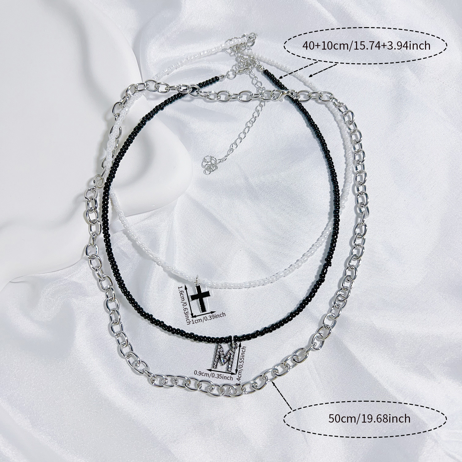 Simple Style Classic Style Cross Letter Seed Bead Copper Alloy Beaded Inlay Artificial Crystal Couple Three Layer Necklace display picture 1