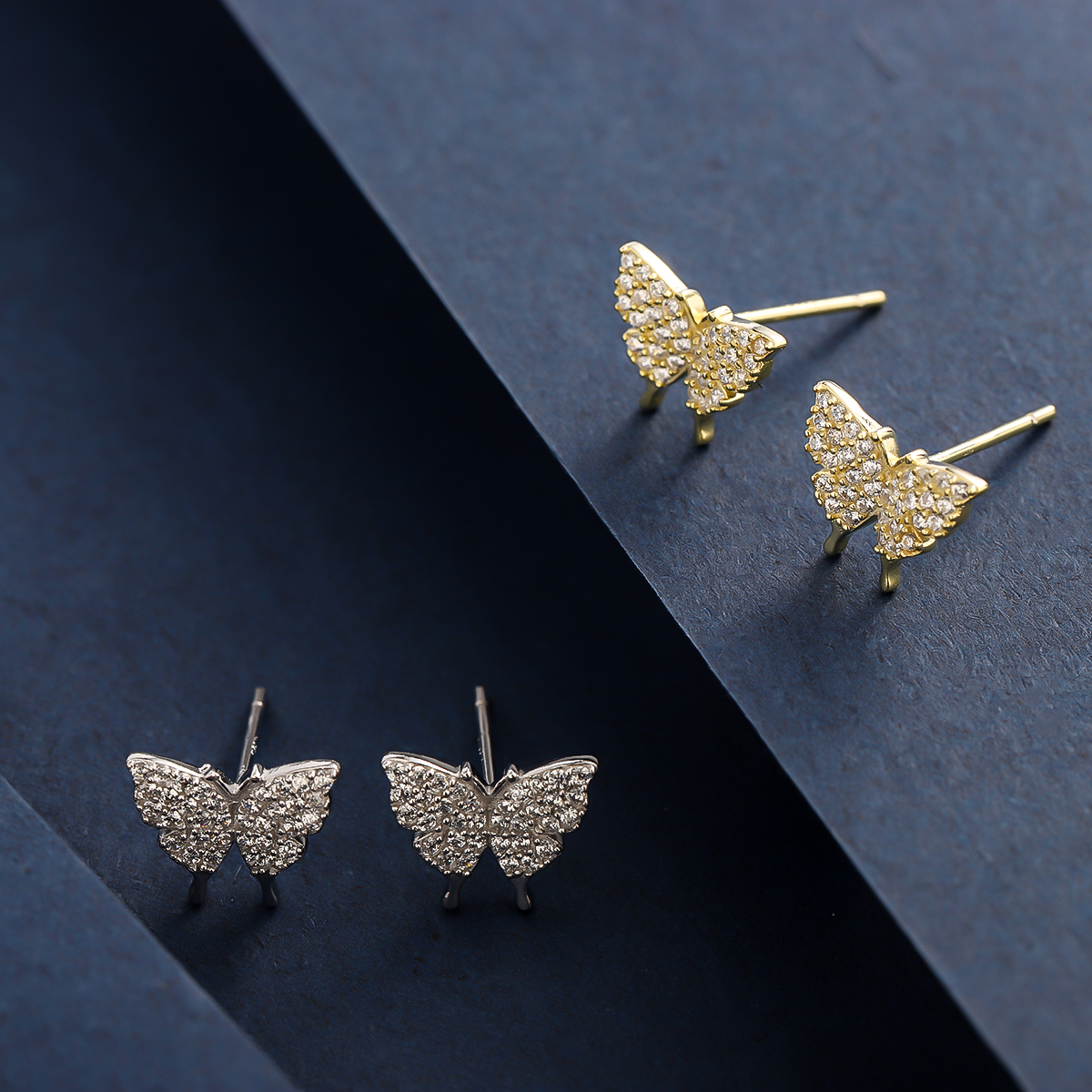 1 Paire De Base Style Simple Style Classique Papillon Placage Incruster Argent Sterling Zircon Plaqué Or 14K Boucles D'Oreilles display picture 3