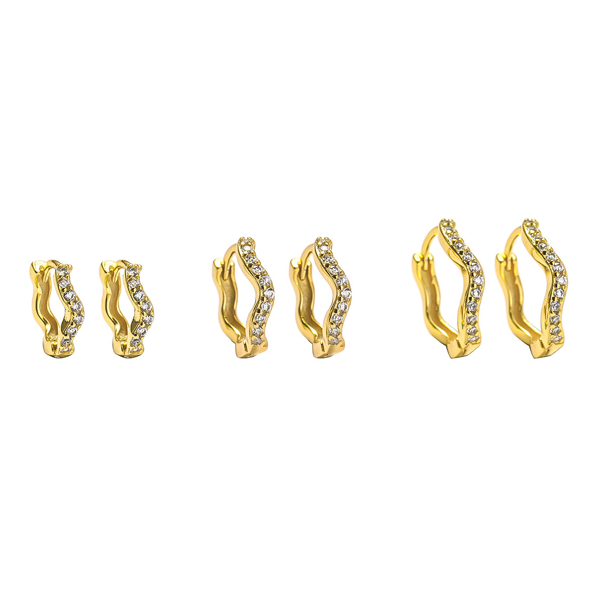 1 Paar Basic Einfacher Stil Wellen Inlay Kupfer Zirkon Reif Ohrringe display picture 1