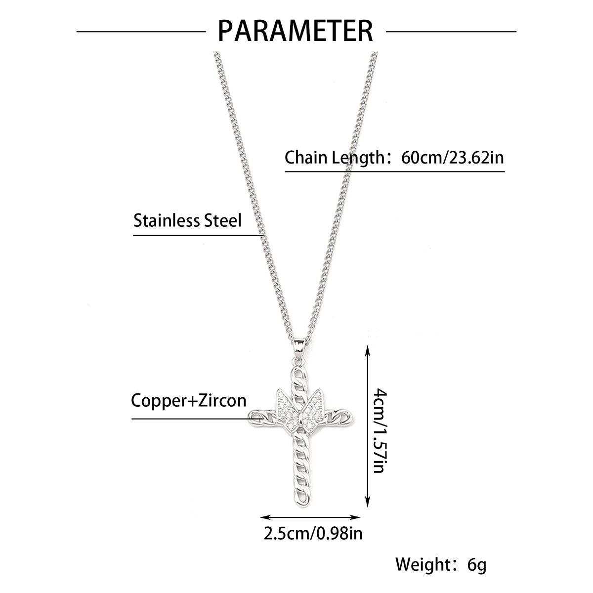 Hip-Hop Cross 201 Stainless Steel Copper Polishing Inlay Zircon Men's Pendant Necklace display picture 10