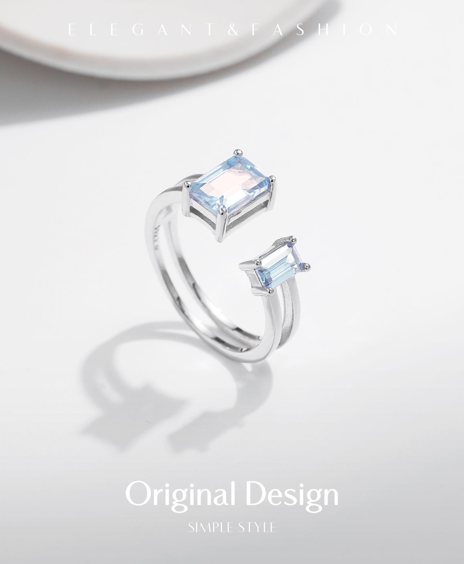 Sterling Silver Rhodium Plated Elegant Simple Style Commute Inlay Rectangle Zircon Open Rings display picture 1