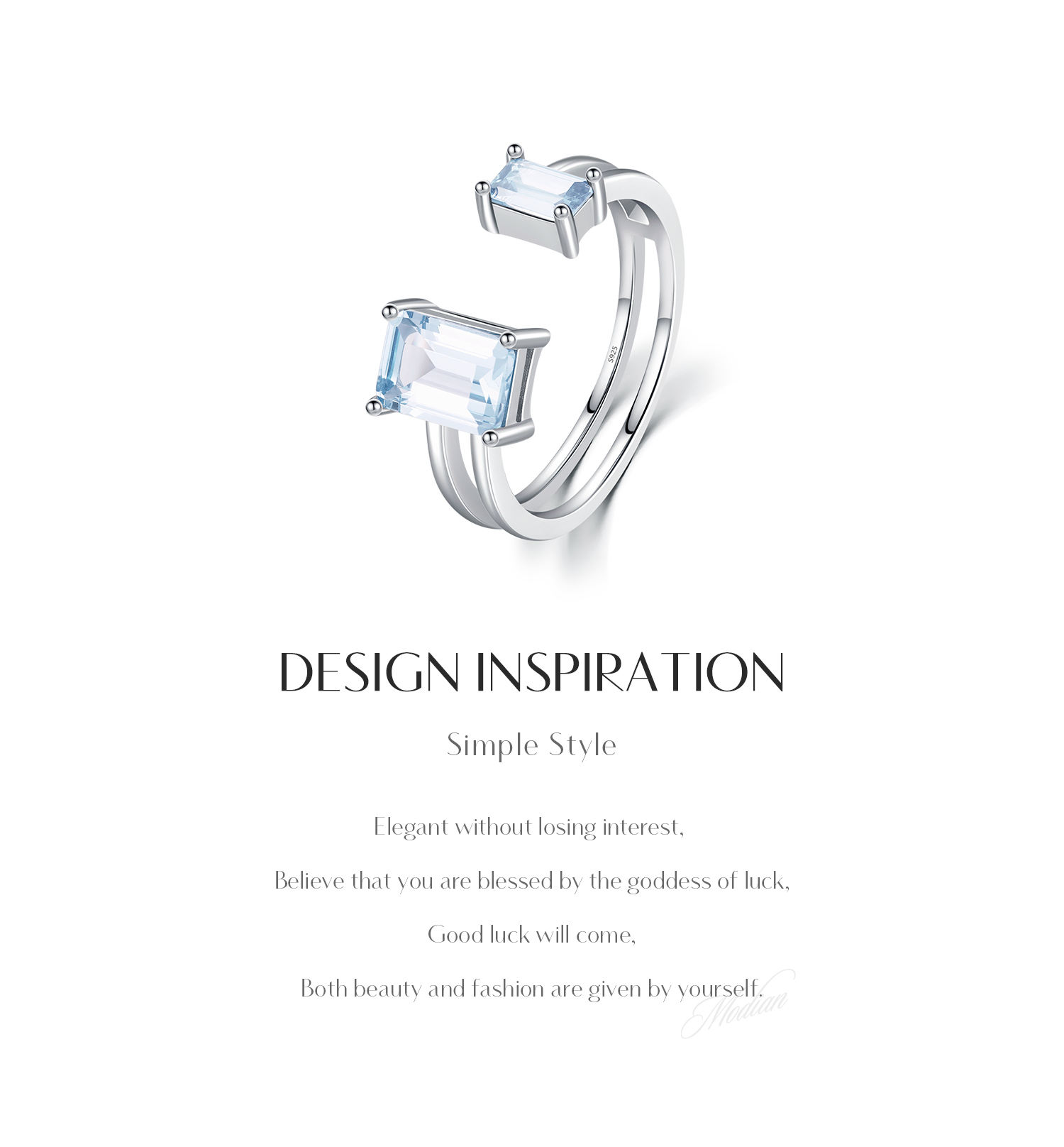 Sterling Silber Überzogen Mit Rhodium Elegant Einfacher Stil Pendeln Inlay Rechteck Zirkon Offener Ring display picture 2