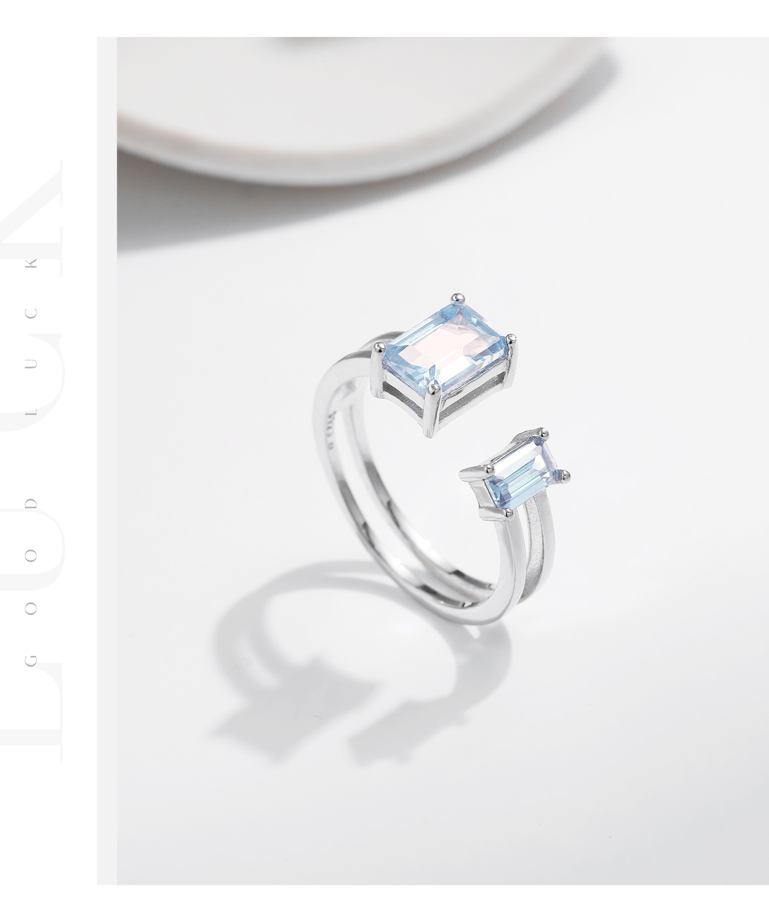 Sterling Silver Rhodium Plated Elegant Simple Style Commute Inlay Rectangle Zircon Open Rings display picture 6