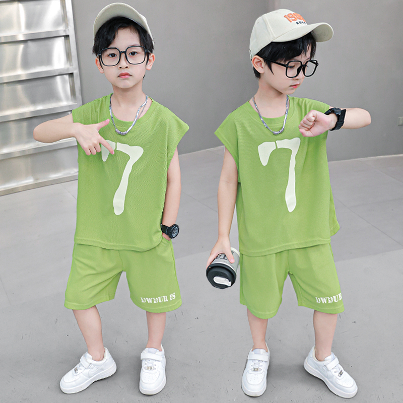 Casual Classic Style Sports Solid Color Elastic Waist Cotton Blend Boys Clothing Sets display picture 3