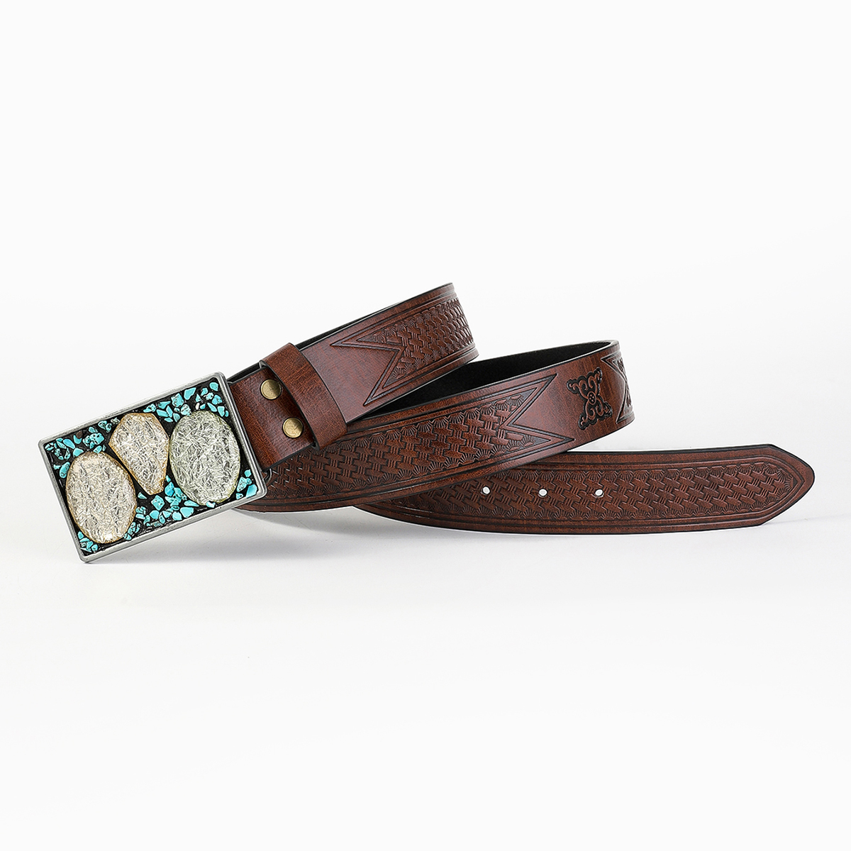 Vintage Style Simple Style Geometric Pu Leather Metal Button Inlaid Turquoise Turquoise Unisex Leather Belts display picture 2