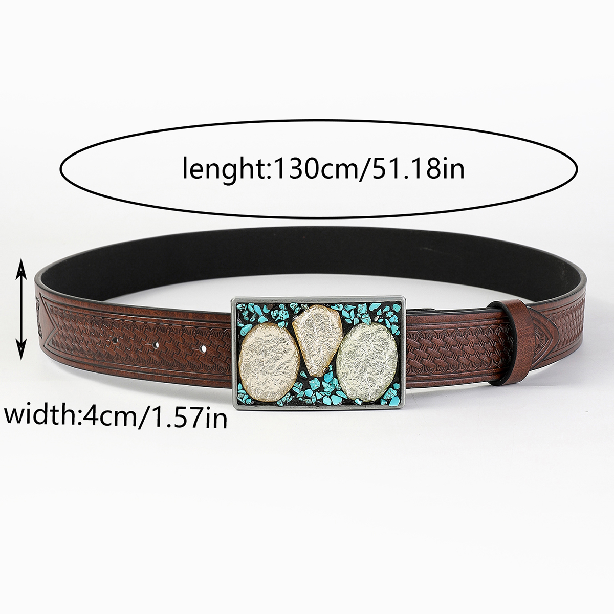 Vintage Style Simple Style Geometric Pu Leather Metal Button Inlaid Turquoise Turquoise Unisex Leather Belts display picture 5