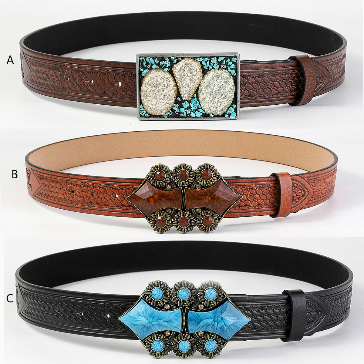 Vintage Style Simple Style Geometric Pu Leather Metal Button Inlaid Turquoise Turquoise Unisex Leather Belts display picture 11