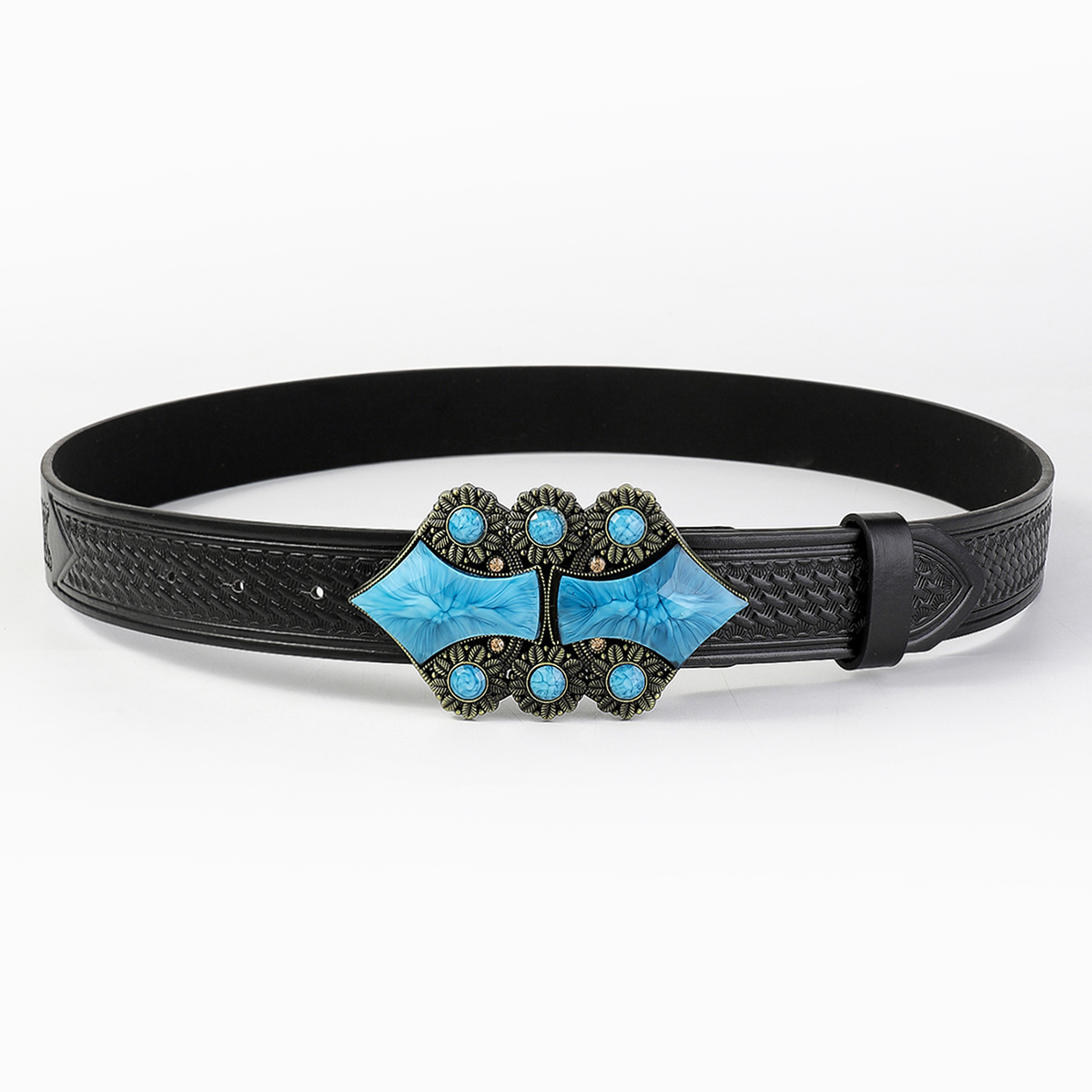 Vintage Style Simple Style Geometric Pu Leather Metal Button Inlaid Turquoise Turquoise Unisex Leather Belts display picture 13