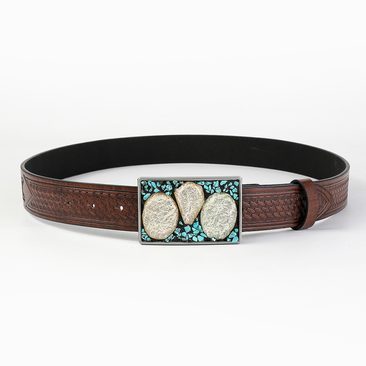 Vintage Style Simple Style Geometric Pu Leather Metal Button Inlaid Turquoise Turquoise Unisex Leather Belts display picture 15