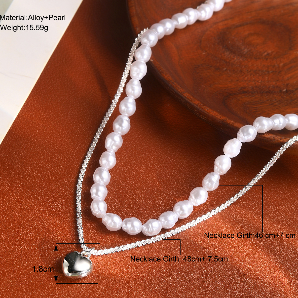 Elegant Süss Herzform Legierung Perlen Unisex Doppellagige Halsketten display picture 3