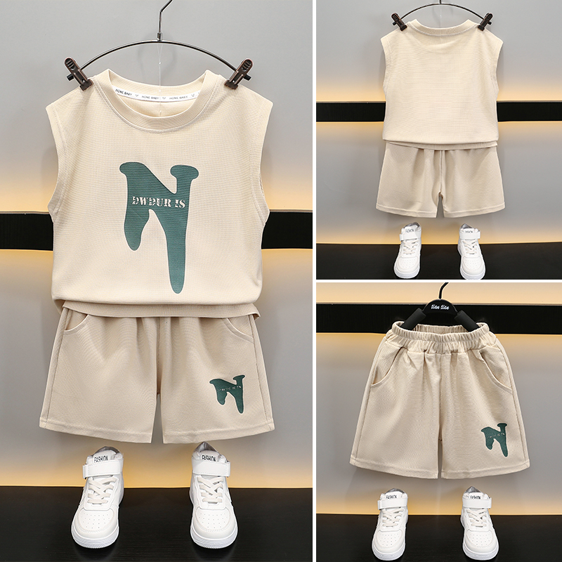 Children'S Day Casual Classic Style Sports Letter Solid Color Elastic Waist Cotton Blend Boys Clothing Sets display picture 5