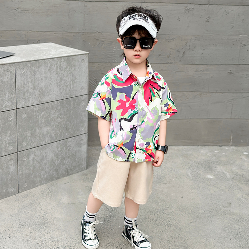 Children'S Day Casual Classic Style Sports Flower Elastic Waist Cotton Blend Boys Clothing Sets display picture 2