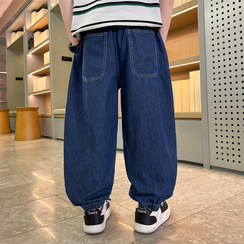 Streetwear Solid Color Elastic Waist Denim Boys Pants display picture 6