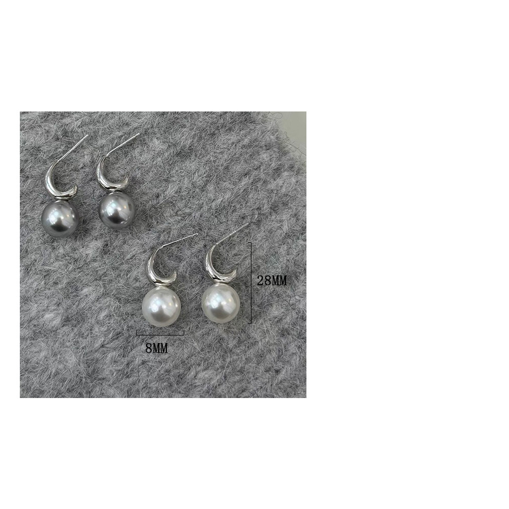 1 Paire Style Simple Géométrique Placage Incruster Argent Sterling Perle Boucles D'oreilles display picture 1