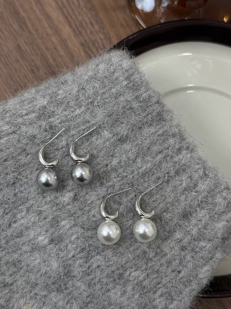 1 Paire Style Simple Géométrique Placage Incruster Argent Sterling Perle Boucles D'oreilles display picture 5