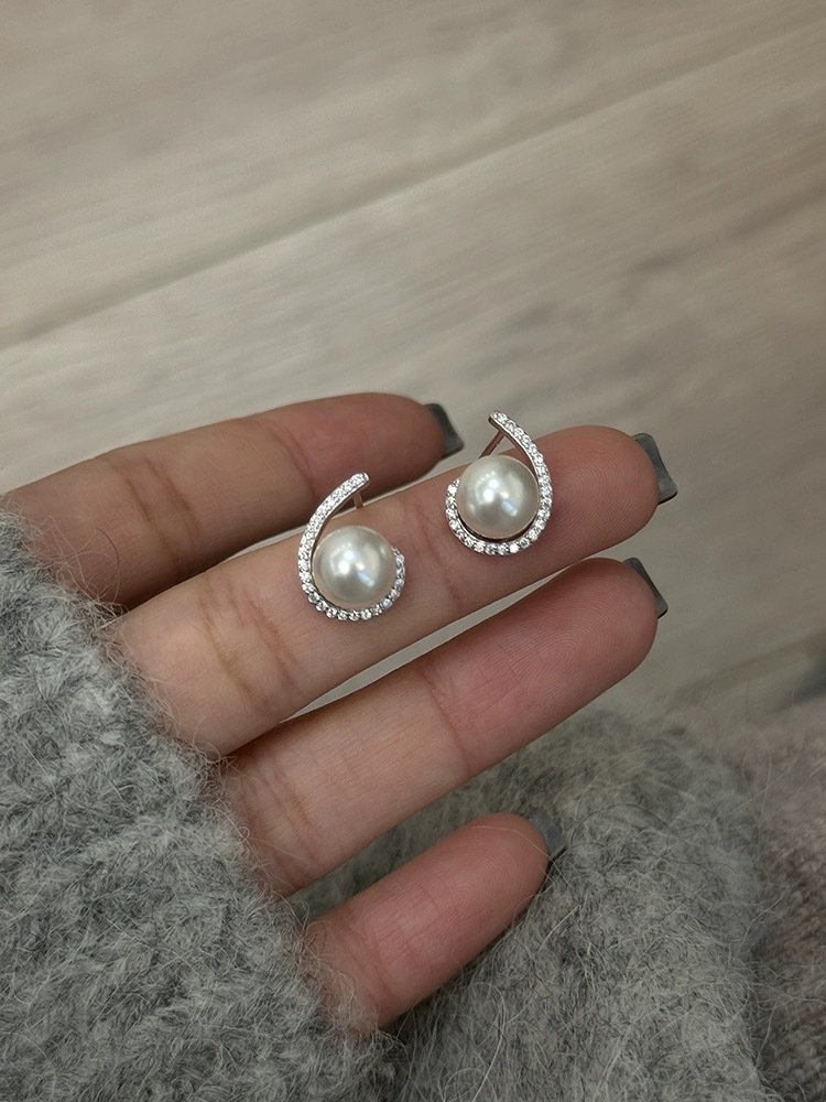 1 Paire Style Simple Rond Placage Incruster Argent Sterling Perle Boucles D'Oreilles display picture 5