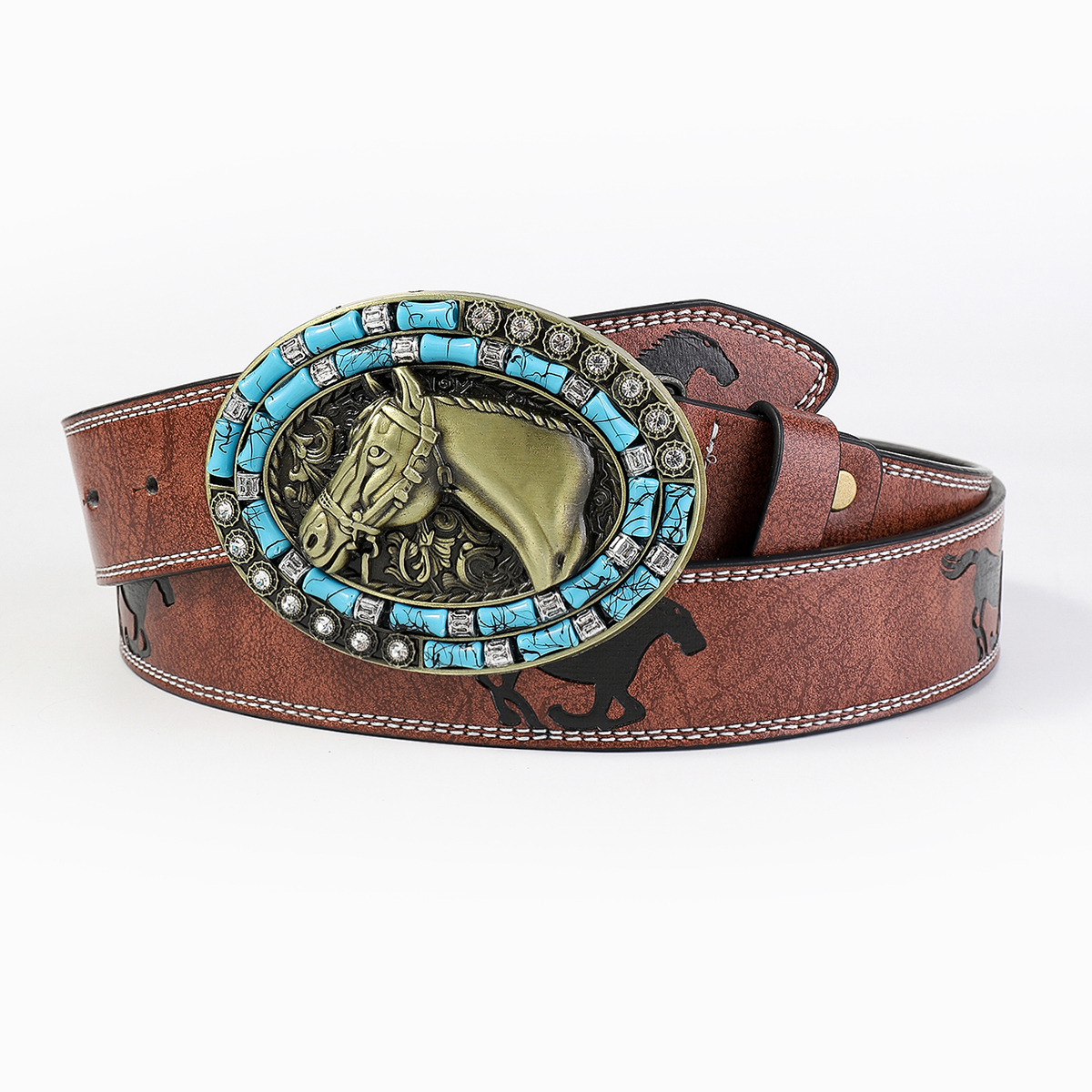 Casual Vintage Style Classic Style Color Block Pu Leather Plating Inlay Turquoise Unisex Leather Belts display picture 18