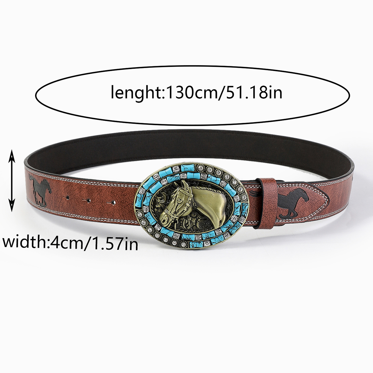 Casual Vintage Style Classic Style Color Block Pu Leather Plating Inlay Turquoise Unisex Leather Belts display picture 19