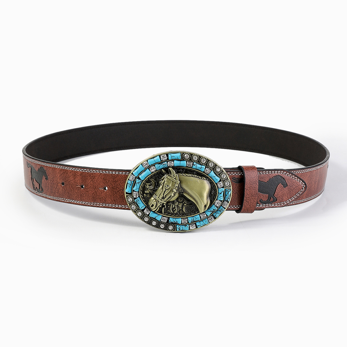 Casual Vintage Style Classic Style Color Block Pu Leather Plating Inlay Turquoise Unisex Leather Belts display picture 11