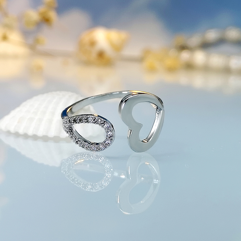 Kupfer Weiß Überzogen K Romantisch Einfacher Stil Inlay Herzform Zirkon Offener Ring display picture 1