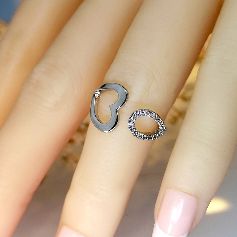 Kupfer Weiß Überzogen K Romantisch Einfacher Stil Inlay Herzform Zirkon Offener Ring display picture 3