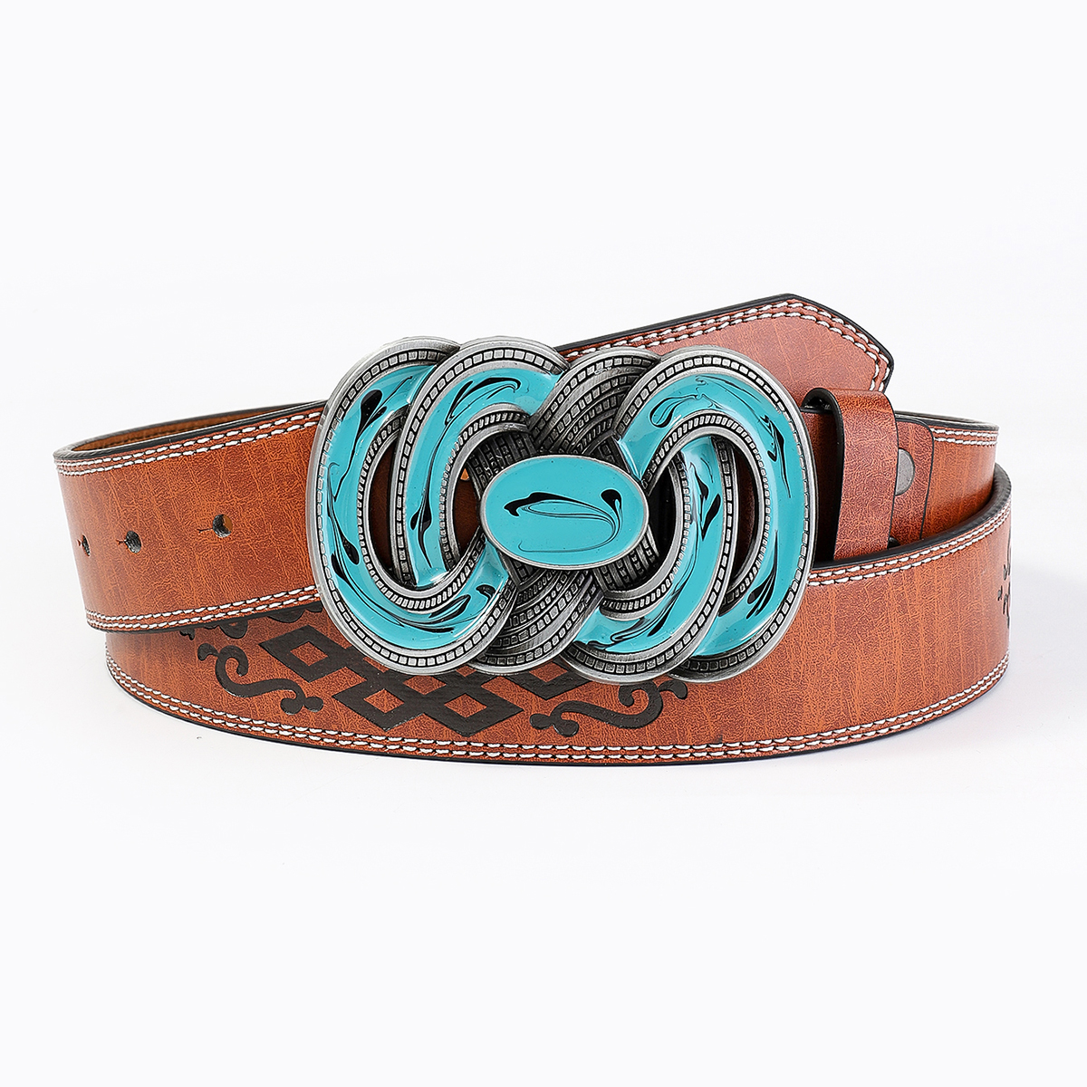 Casual Vintage Style Color Block Pu Leather Spray Paint Metal Button Men's Leather Belts display picture 6