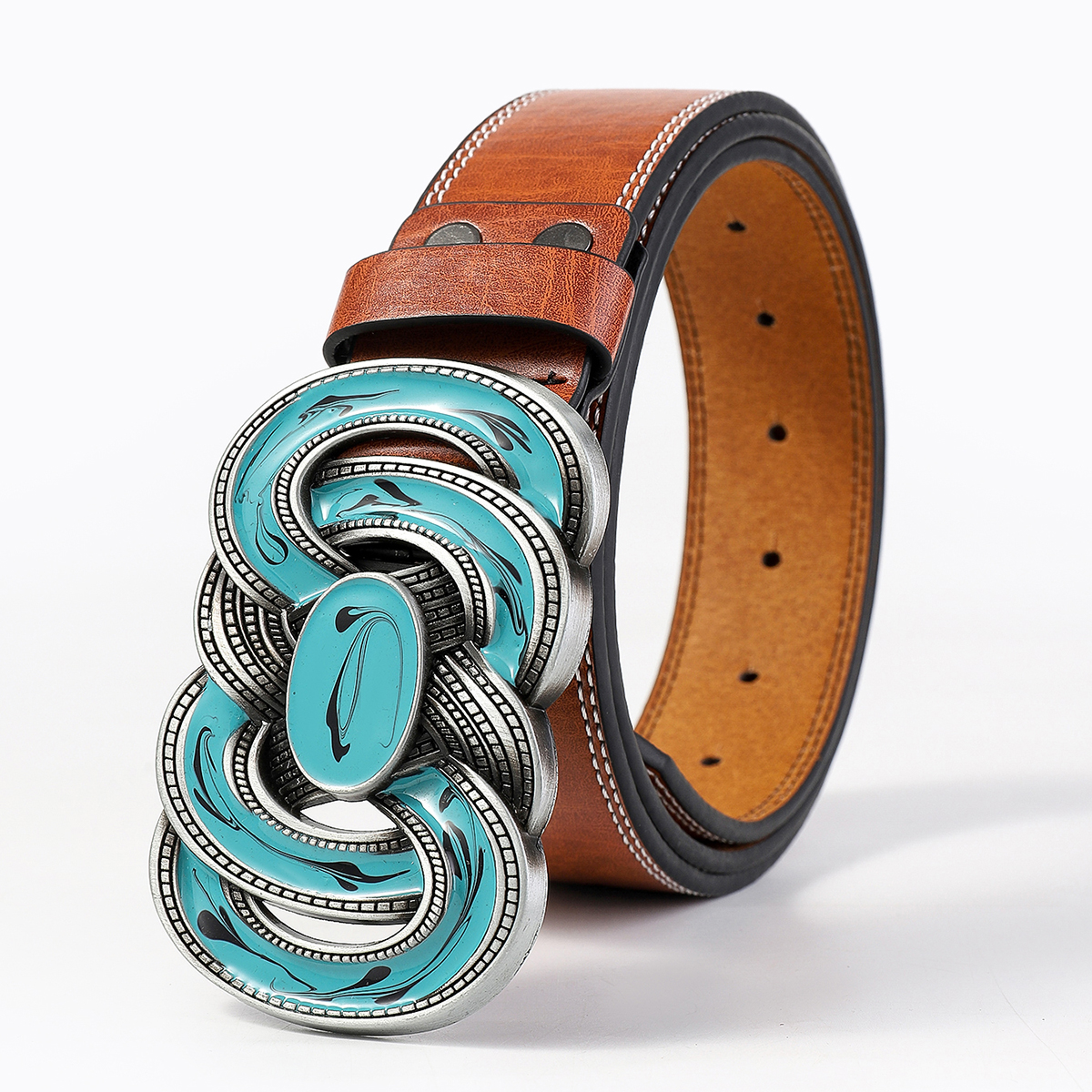 Casual Vintage Style Color Block Pu Leather Spray Paint Metal Button Men's Leather Belts display picture 7