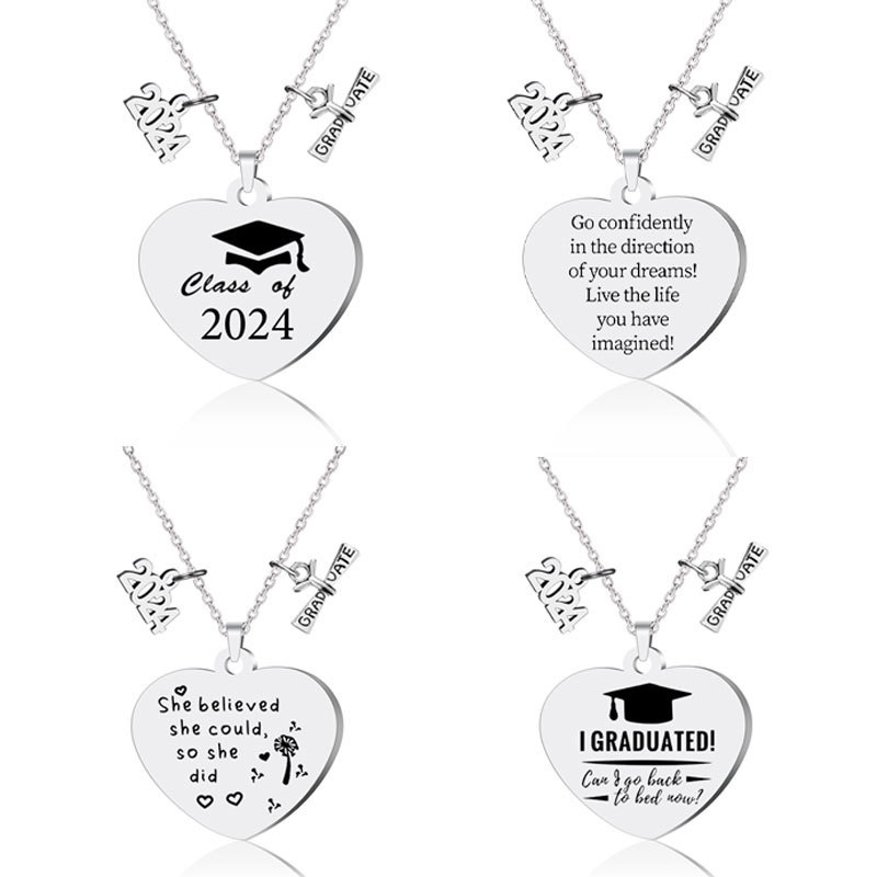 304 Stainless Steel Simple Style Chain Doctoral Cap Letter Number Alloy Pendant Necklace display picture 1
