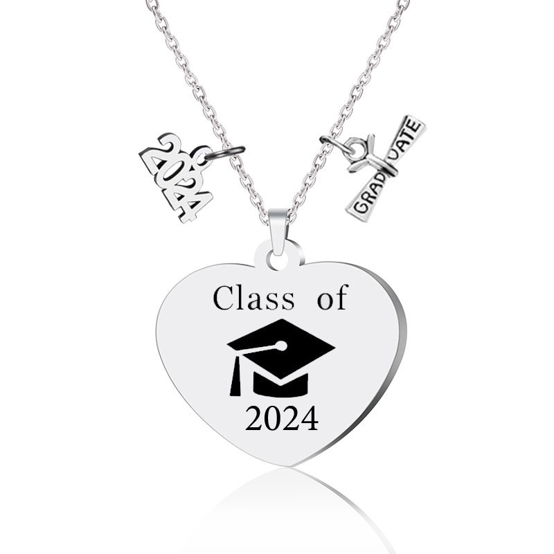 304 Stainless Steel Simple Style Chain Doctoral Cap Letter Number Alloy Pendant Necklace display picture 2
