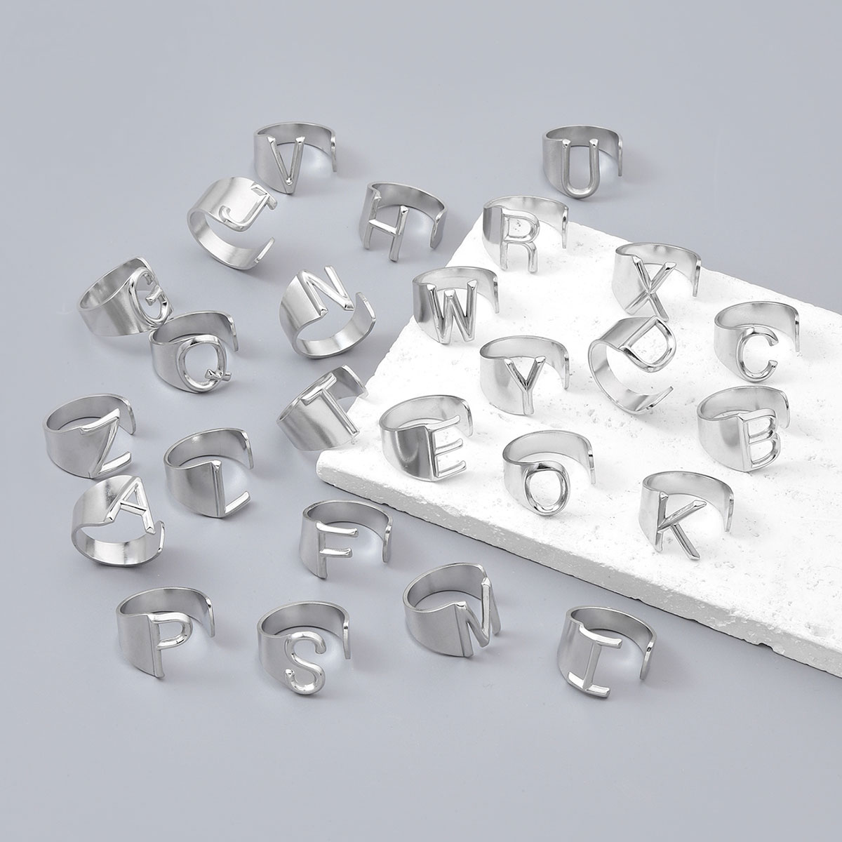 Simple Style Letter Ferroalloy (201 Stainless Steel) Open Rings In Bulk display picture 3