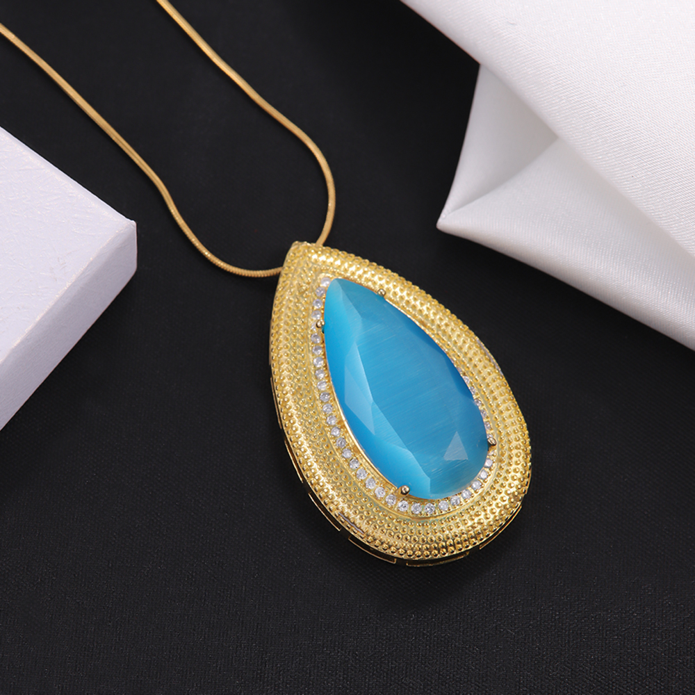 304 Stainless Steel 18K Gold Plated Hip-Hop Rock Plating Water Droplets Glass Stone Zircon Pendant Necklace display picture 2